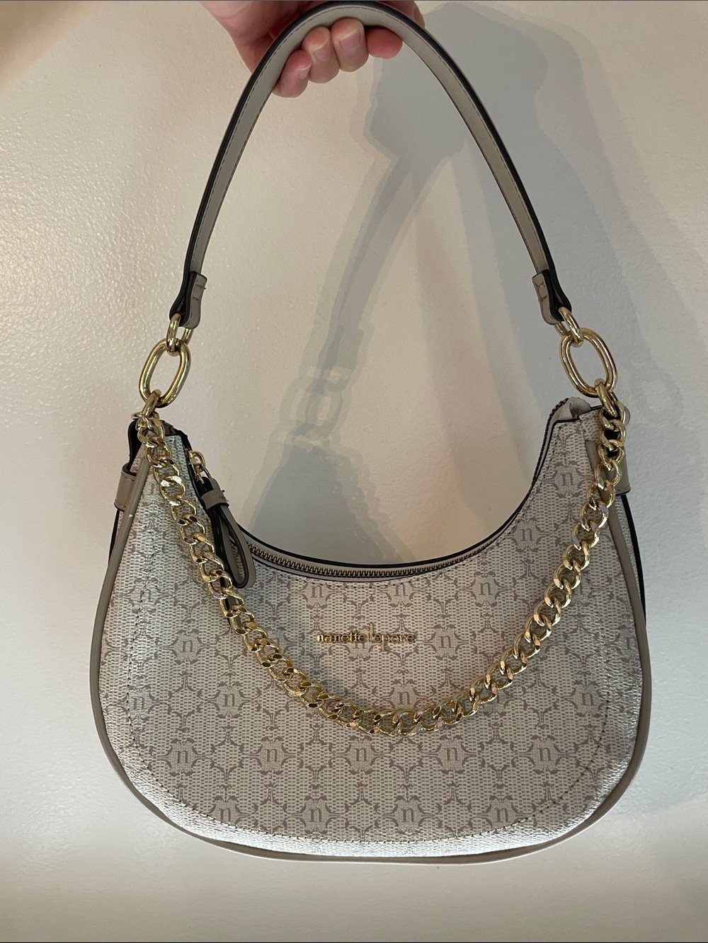 Nanette Lepore Neutral Signature Chain-Accent Shoulder Bag
